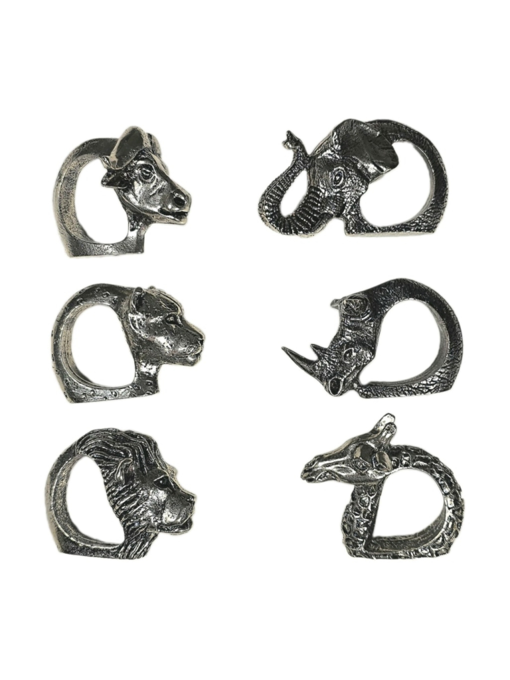 Vintage Silver Plated African Safari Animal Napkin Rings - Set of 6